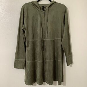 Ethyl Green Faux Suede Fairy Grunge Goblincore Oversided Tiered Hoodie Jacket L